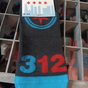 Chic Black Socks with Blue and Red Design